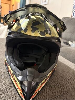 Orange stripes with green camo Off-Road Motocross Helmet